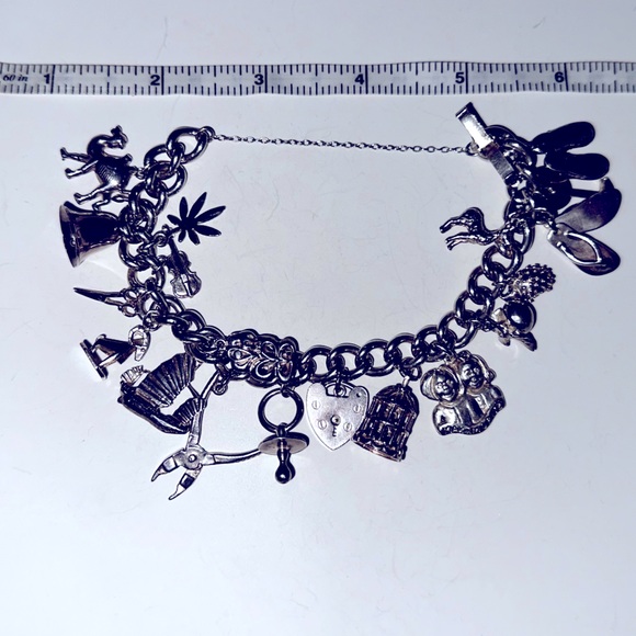 VNTG Stg Silver 20 Travel Charm Bracelet, Sterling Silver, 925, & 835 charms - Picture 2 of 11